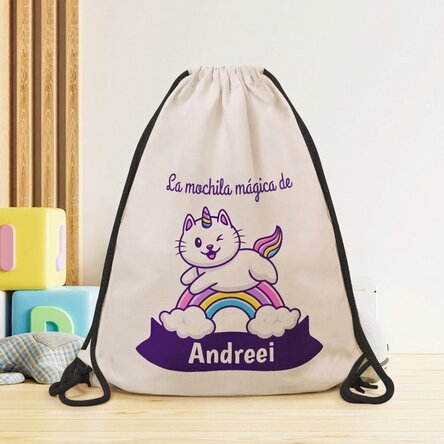 Mochila personalizada con nombre - Gato unicornio