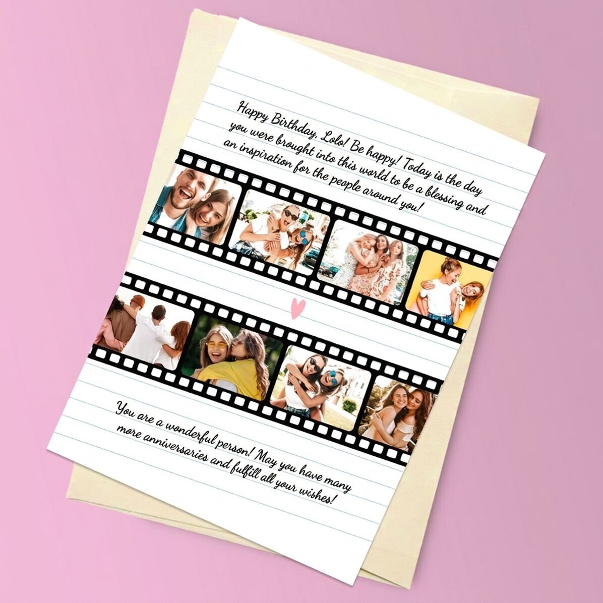 Tarjeta magnética personalizada con 8 fotos y texto - Fotos en película
