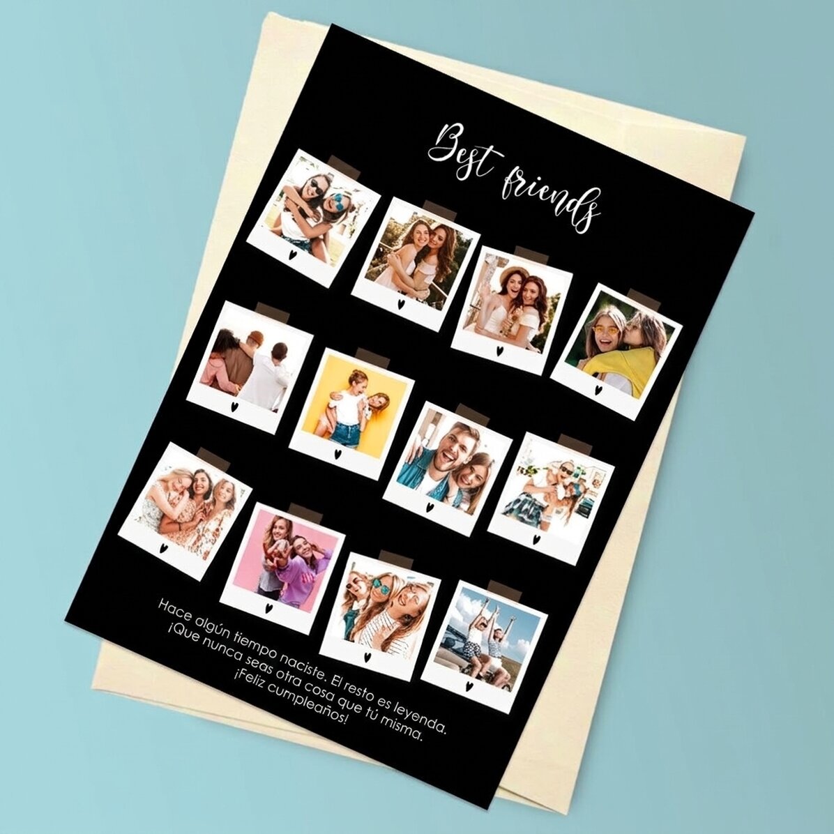 Tarjeta de felicitación magnética personalizada con 12 fotos y texto - Polaroid