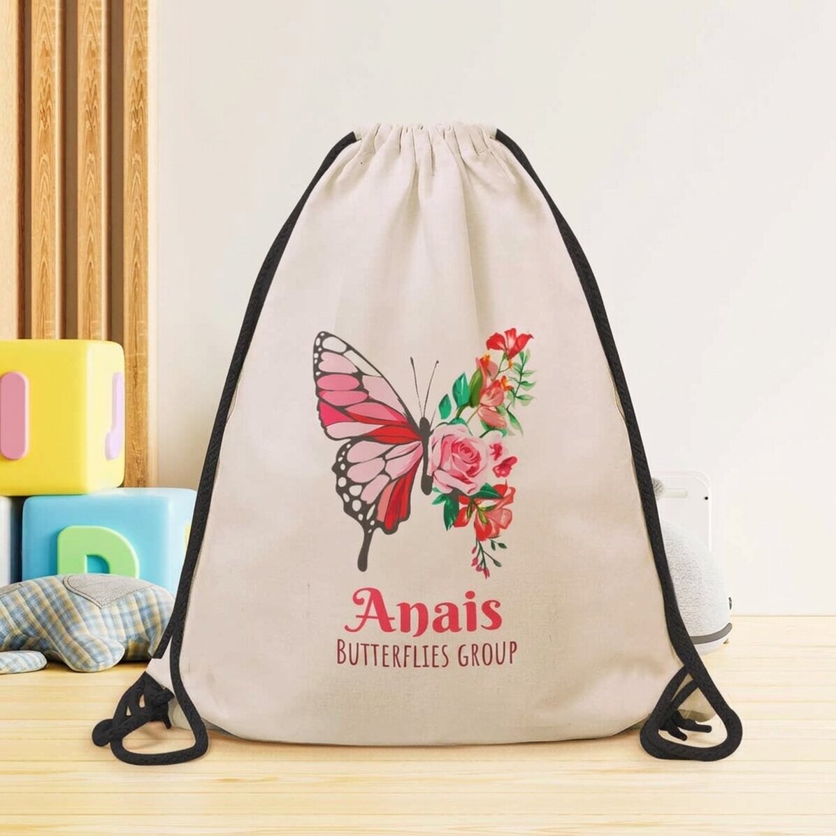 Mochila personalizada con texto - Mariposa de colores