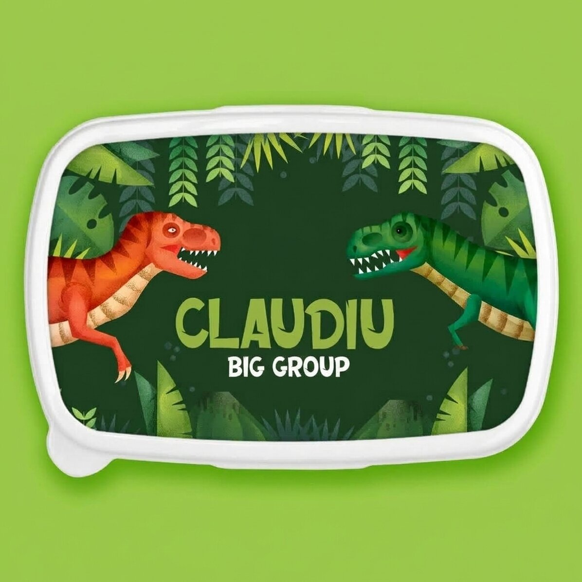 Fiambrera personalizada con texto: dinosaurio T-Rex