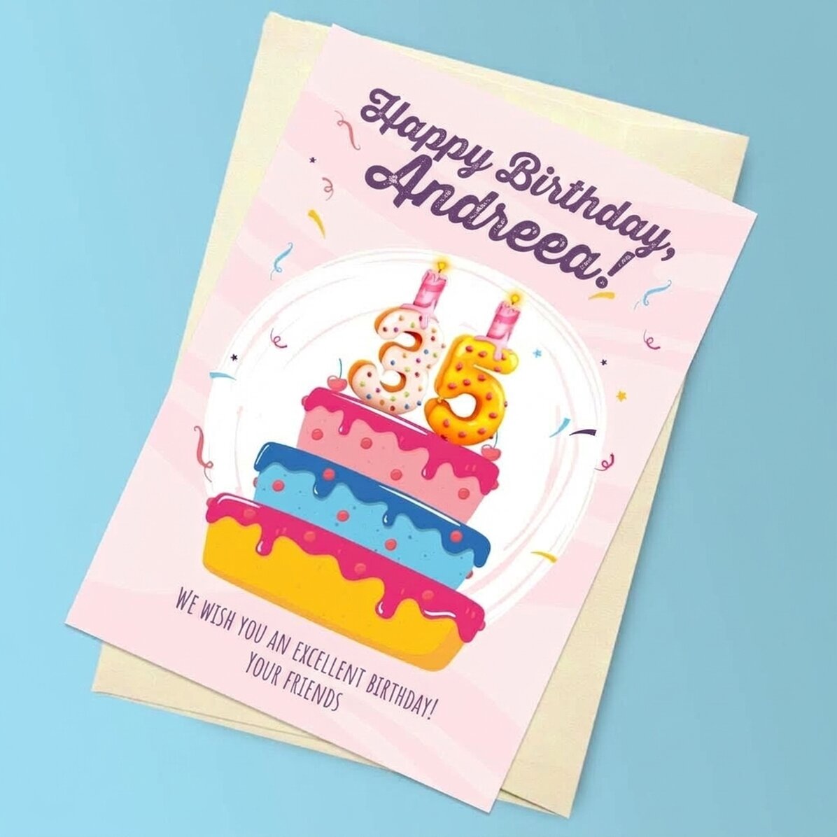 Tarjeta magnética personalizada con texto y número - Tarta de cumpleaños
