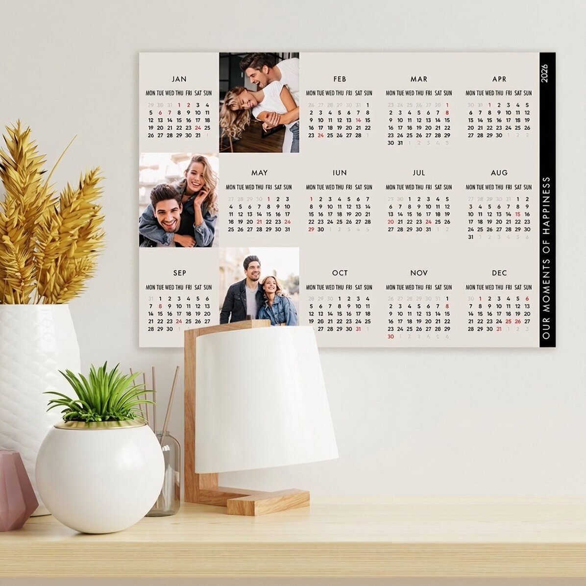 Póster calendario personalizado con 3 fotos y texto