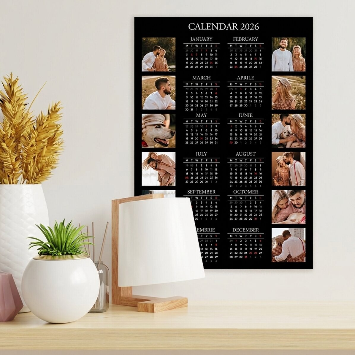 Póster calendario personalizado con 12 fotos y texto