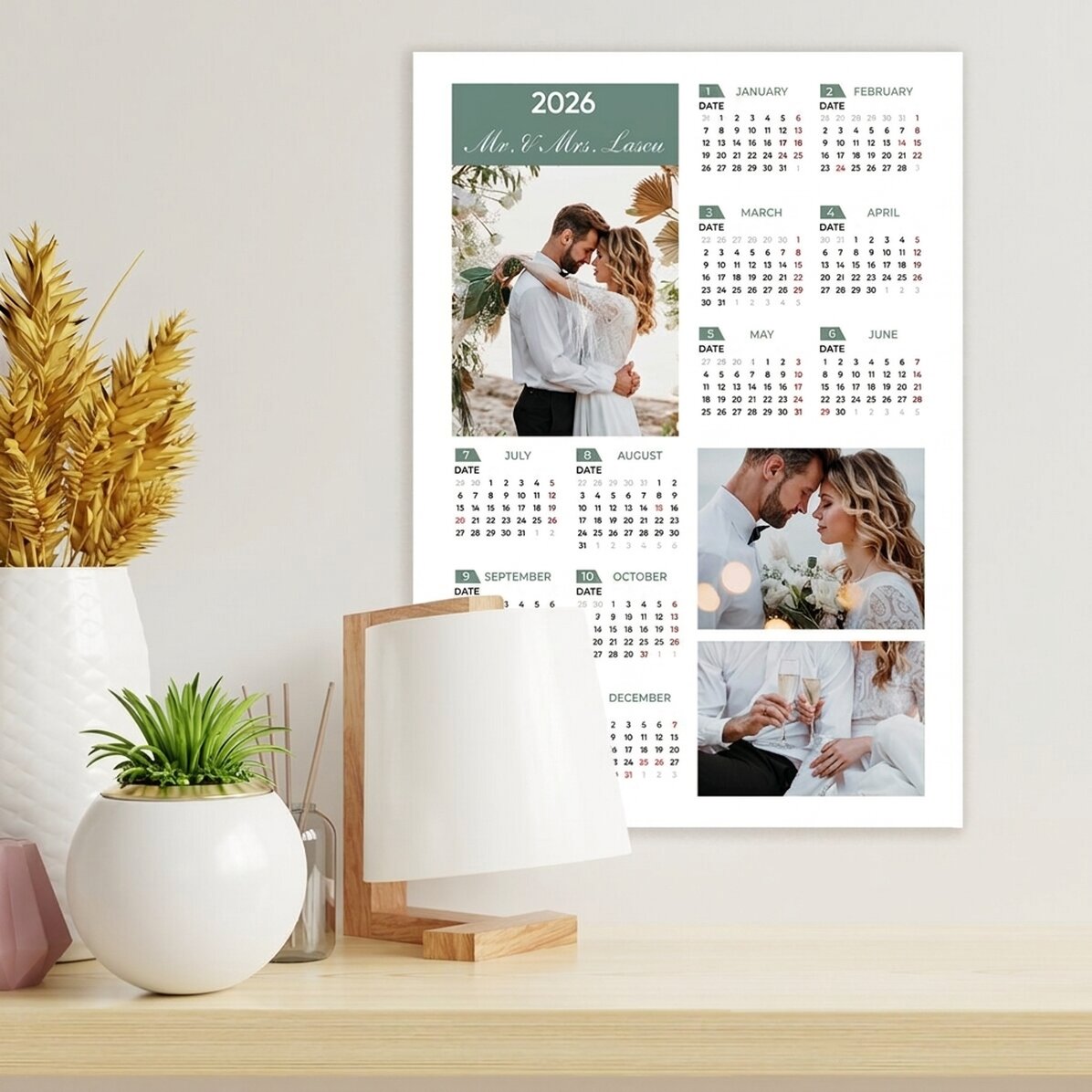 Póster calendario personalizado con 3 fotos y texto - formato vertical