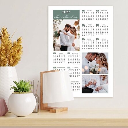 Póster calendario personalizado con 3 fotos y texto - formato vertical