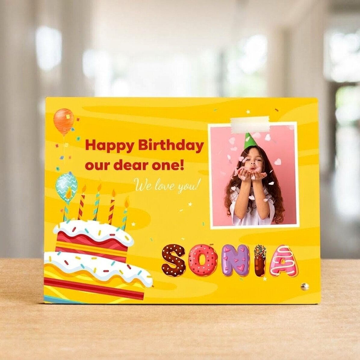 Marco de fotos de escritorio personalizado con una foto, un texto y un nombre especial - Cumpleaños
