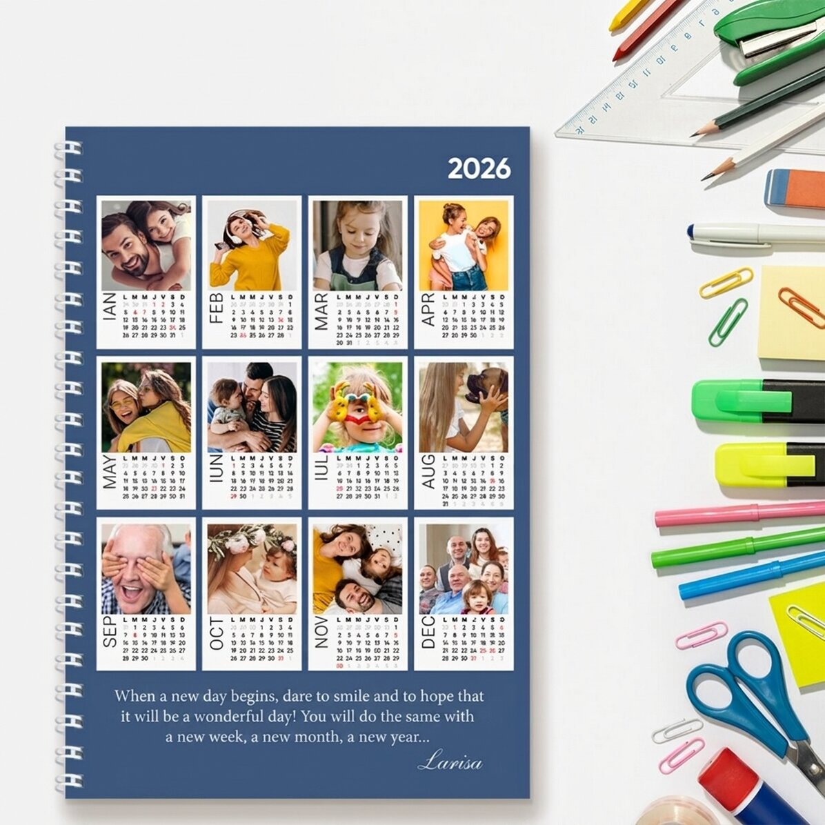 Cuaderno personalizado con 12 fotos y texto - Calendario