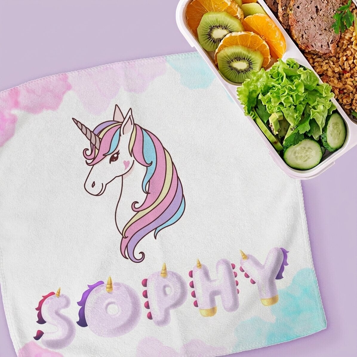 Toalla personalizada con nombre - Unicornio