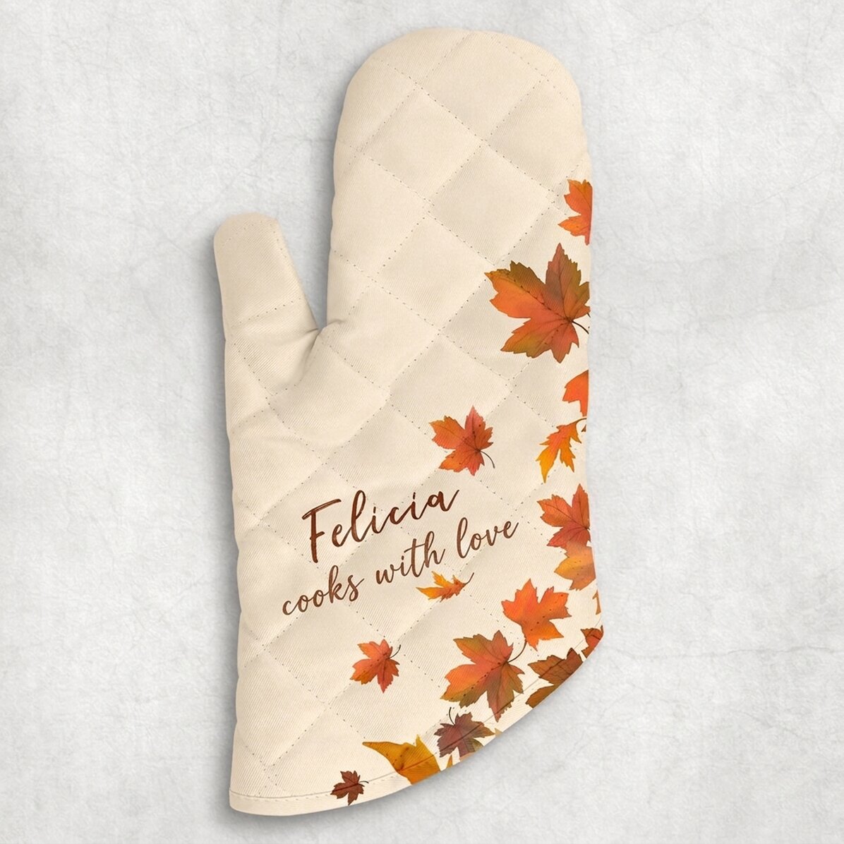 Manopla de cocina personalizada con texto - Hojas de otoño