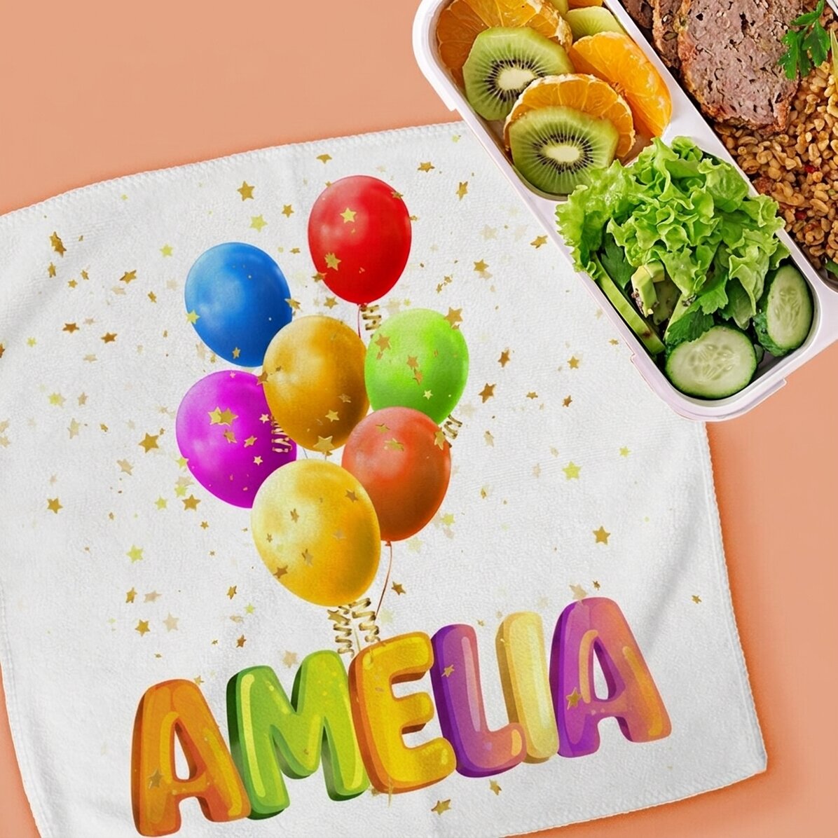 Toalla personalizada con nombre - Globos de colores