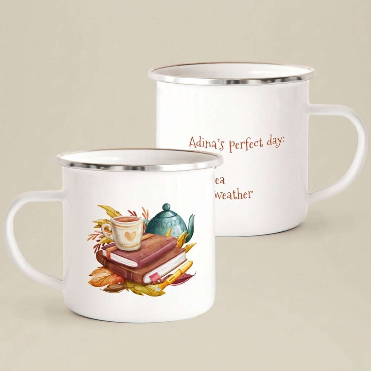 Taza metálica esmaltada con mensaje - «My perfect day»