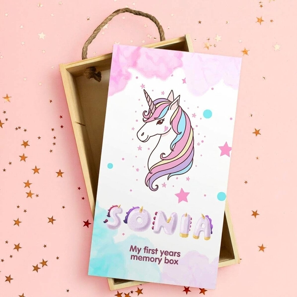 Caja de regalo de madera personalizada con mensaje - Unicornio especial