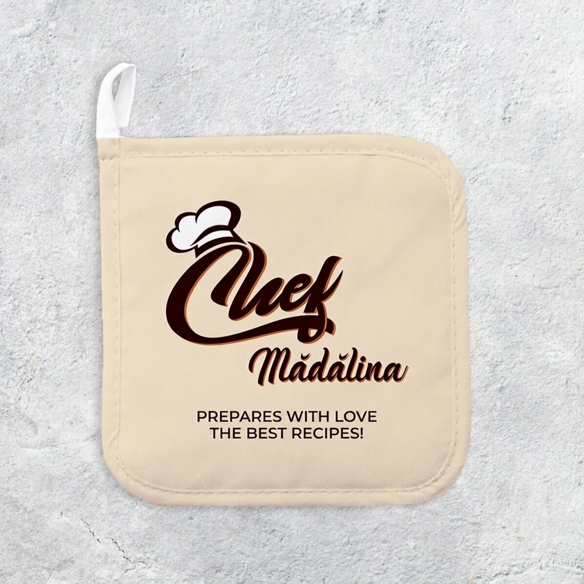 Soporte para ollas calientes personalizado con texto: «Chef»