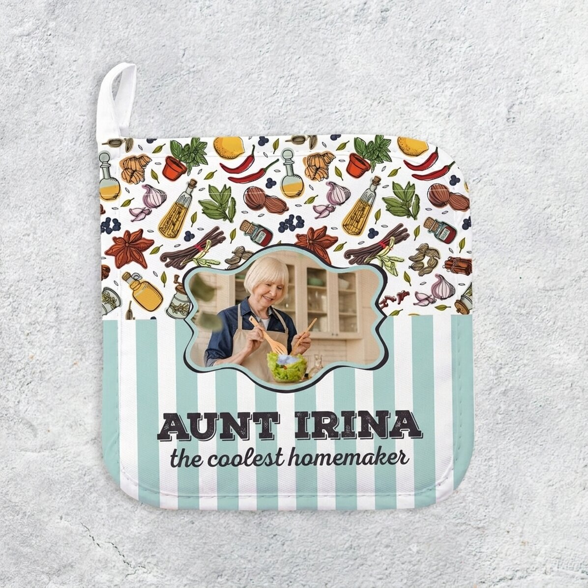Soporte para ollas calientes personalizado con foto y texto - La mejor ama de casa