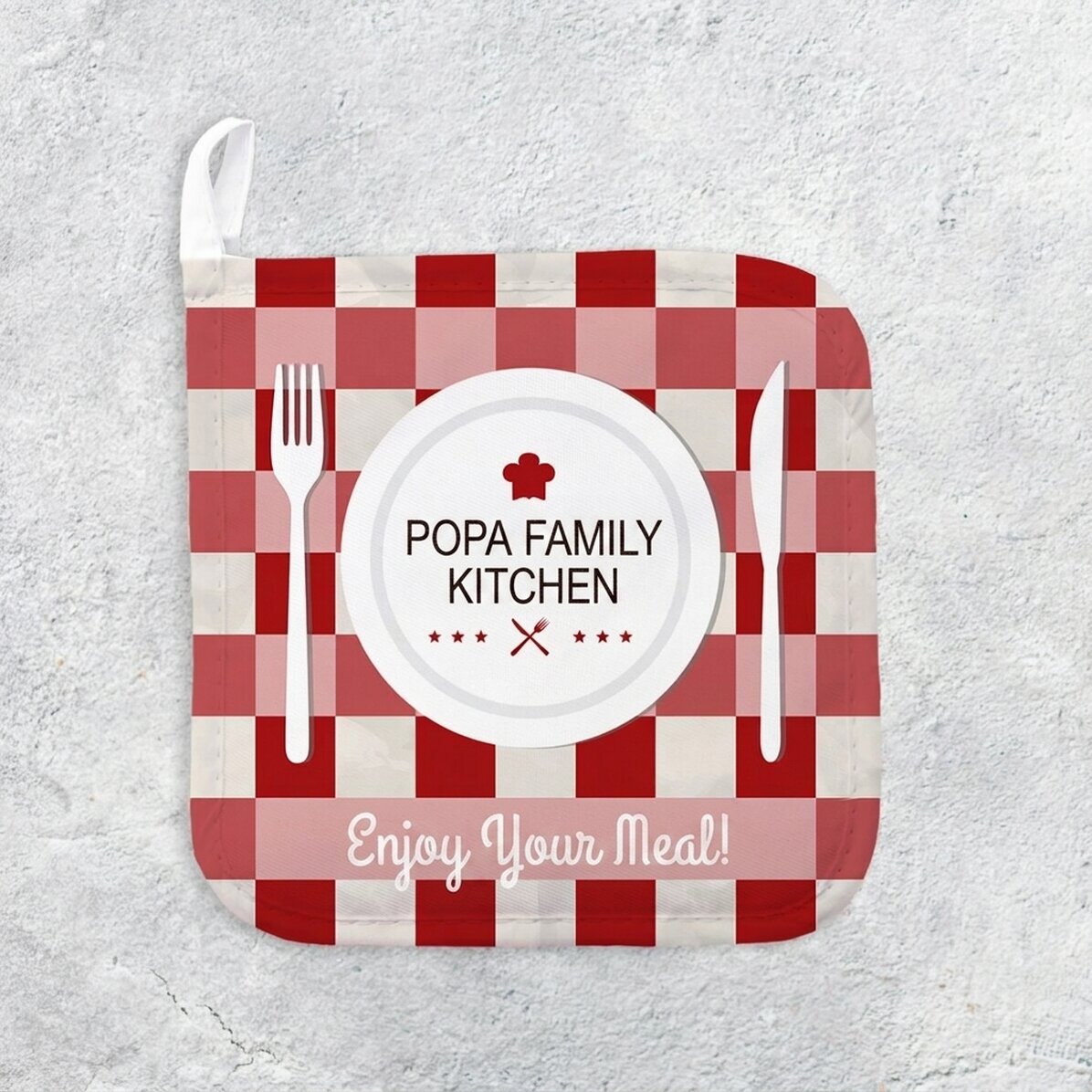 Salvamanteles personalizado con texto: «En familia»