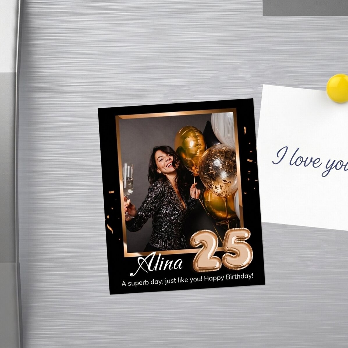 Imán de 10 x 12 cm personalizado con una foto y un número: ¡Feliz cumpleaños!