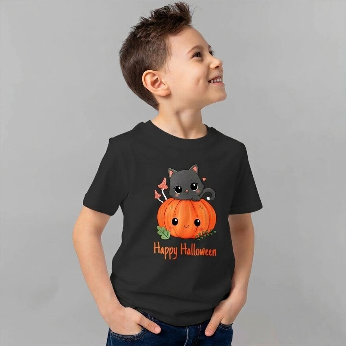 Camiseta de algodón para niños personalizada con texto - Halloween