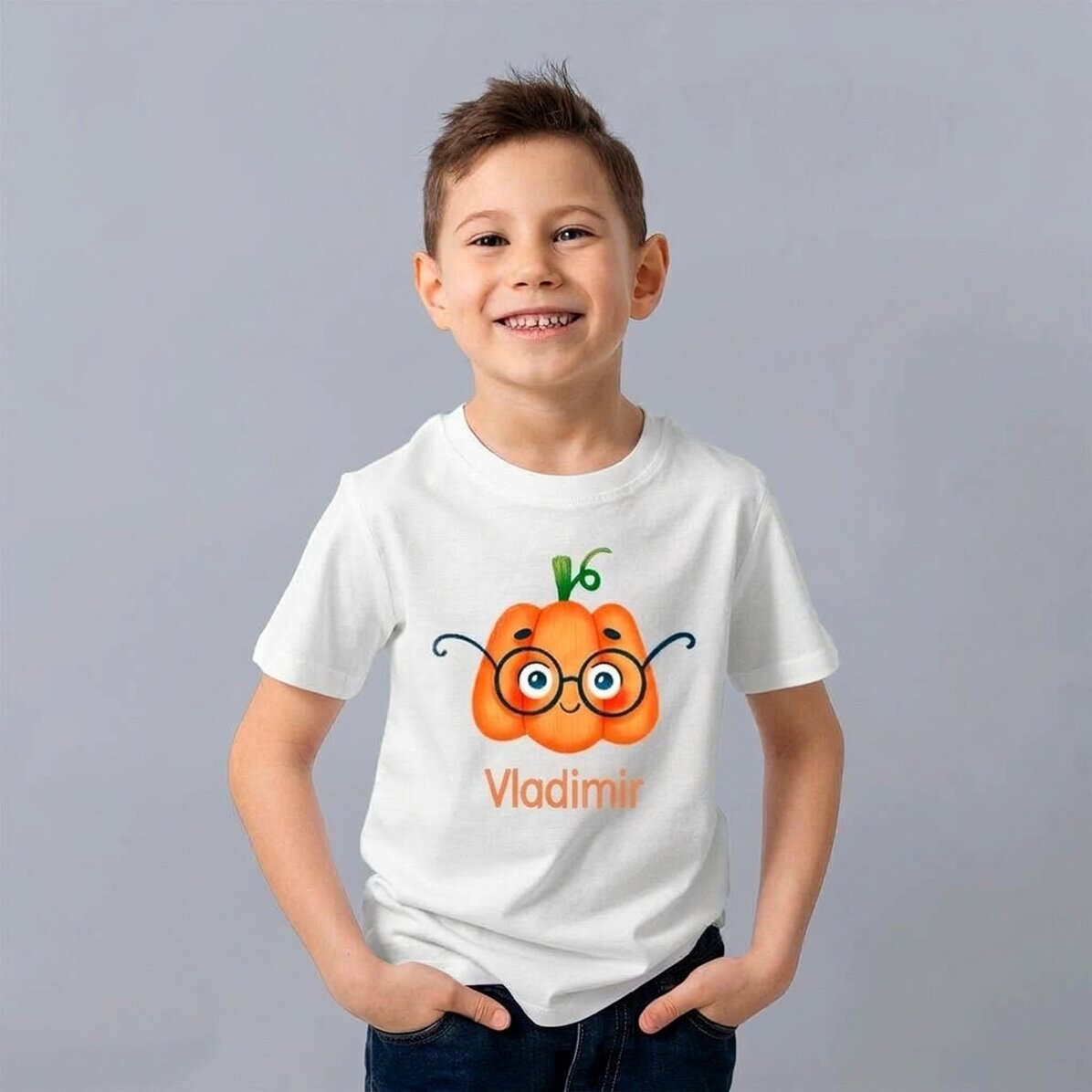 Camiseta de algodón para niños personalizada con texto - Cute Pumpkin