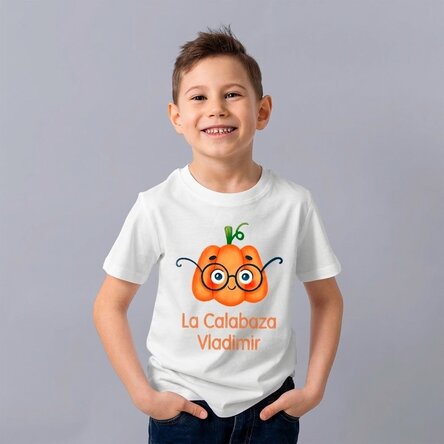 Camiseta de algodón para niños personalizada con texto - Cute Pumpkin