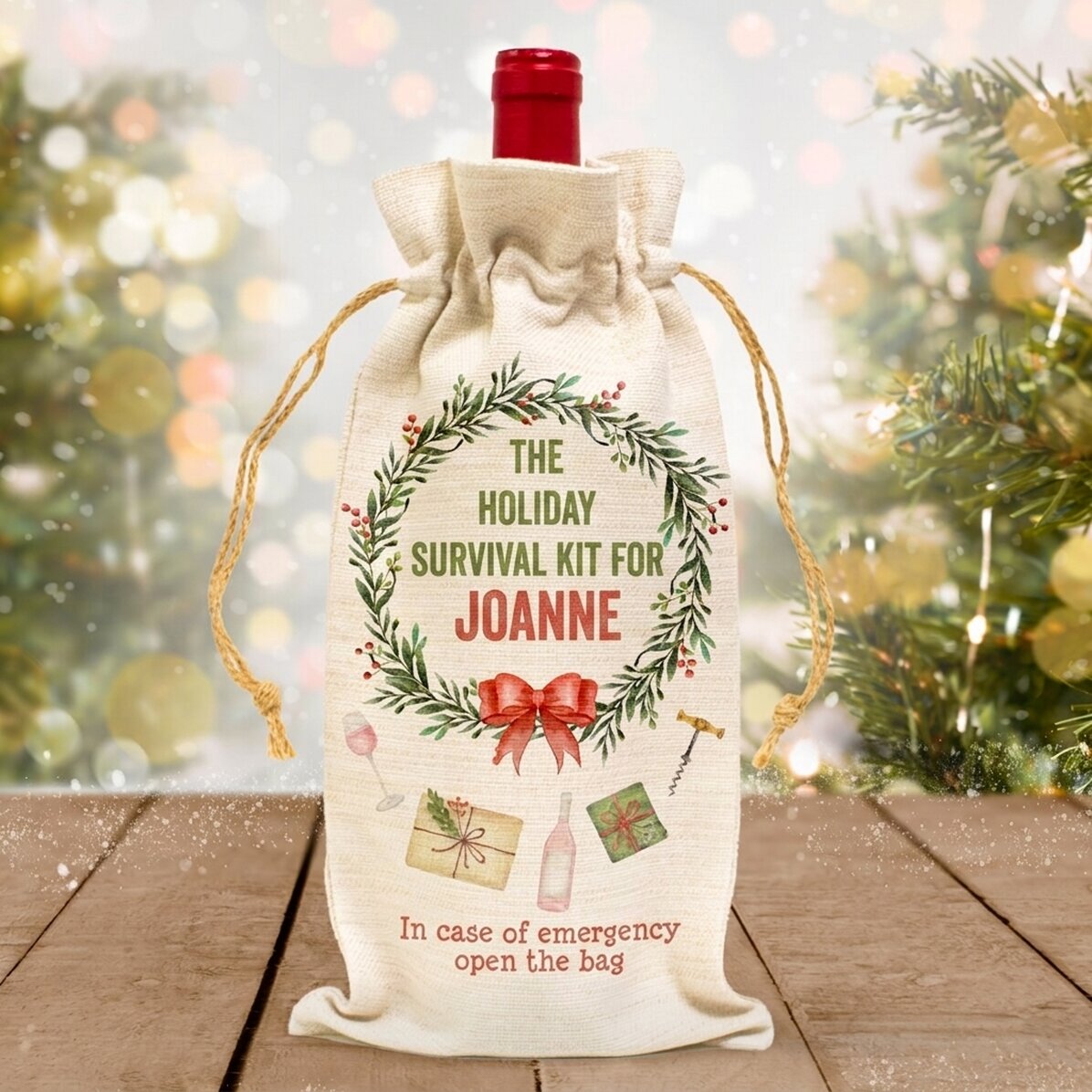 Bolsa personalizada para la botella de vino - Kit de supervivencia