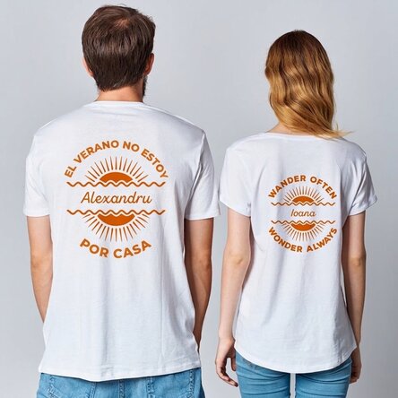 Camiseta personalizada con texto: «En verano no me quedo en casa»