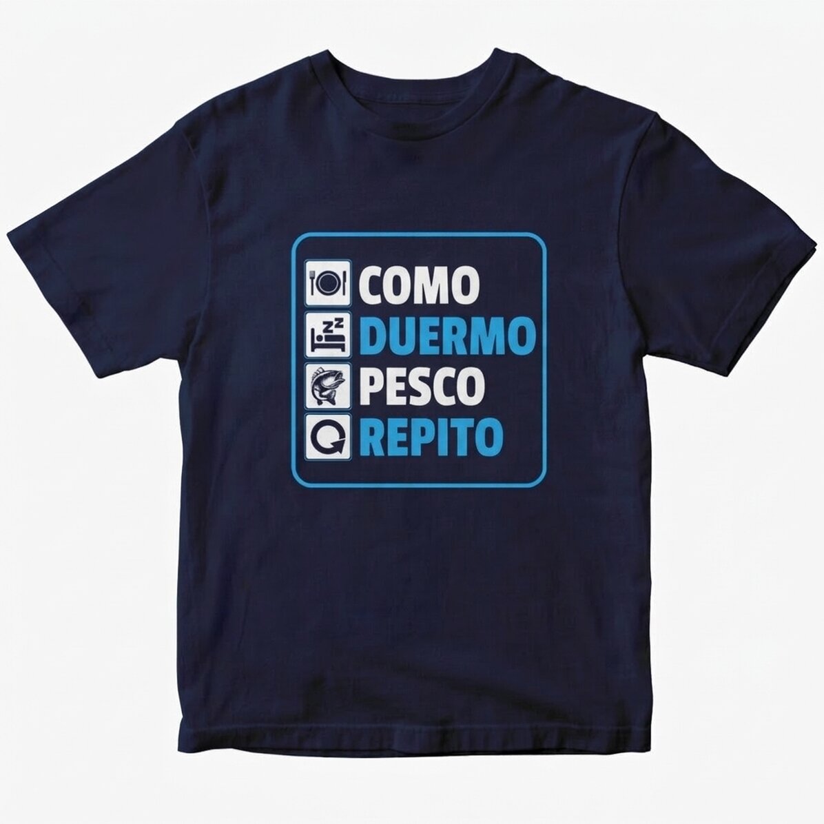 Camiseta personalizada con el texto «Eat sleep fish repeat»