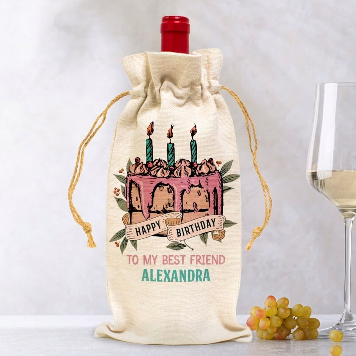 Bolsa personalizada para botella de vino - Happy Birthday Retro