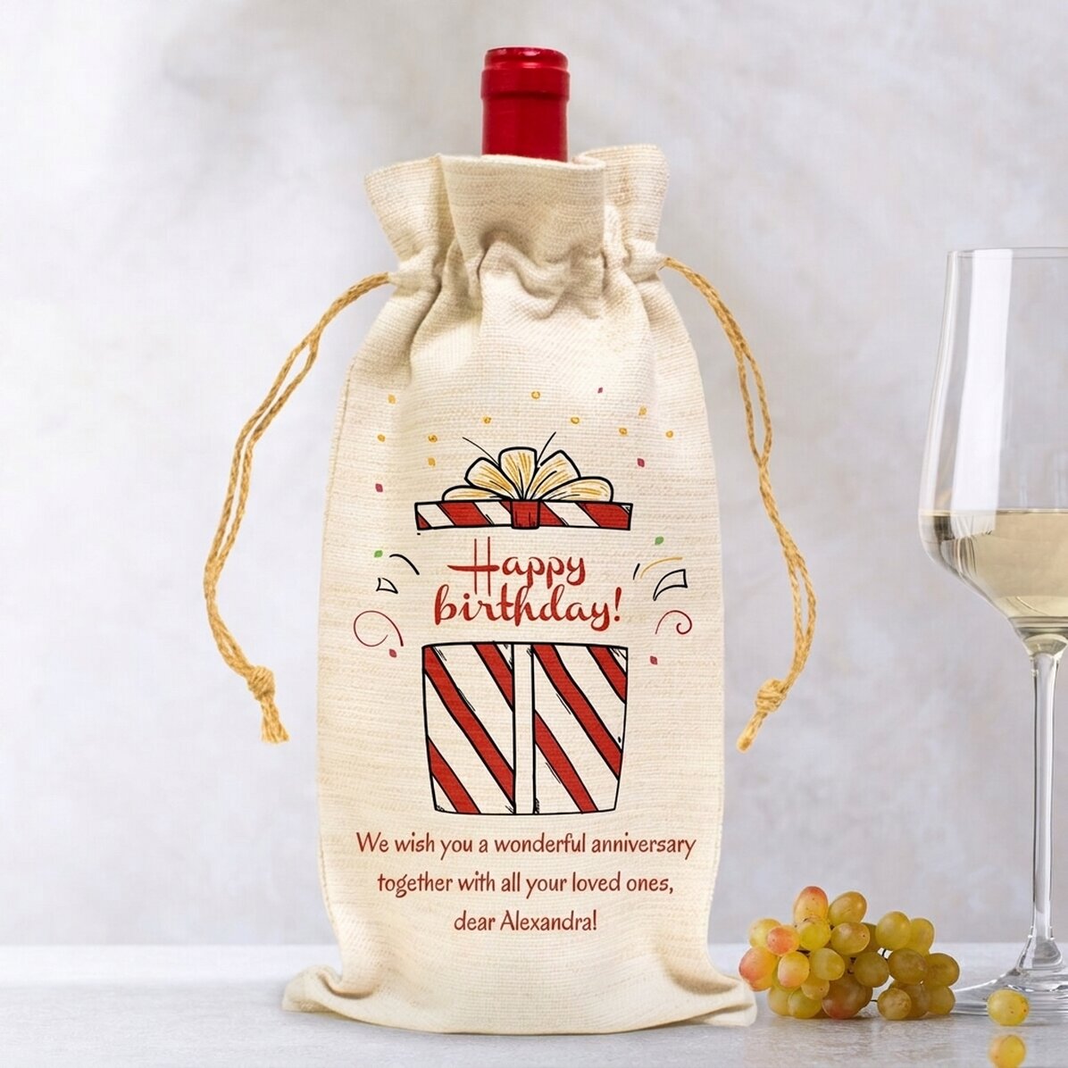 Bolsa personalizada para botella de vino - Regalo de cumpleaños