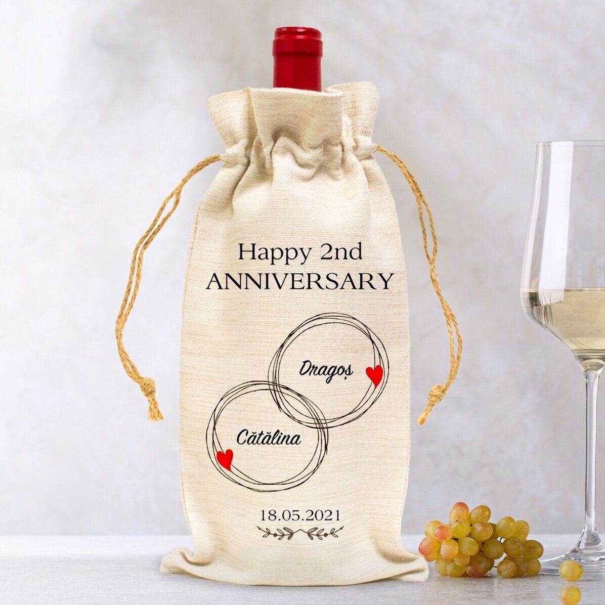 Bolsa personalizada para botella de vino - Aniversario de pareja
