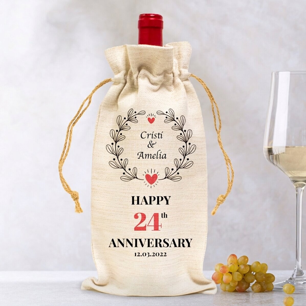 Bolsa personalizada para botella de vino - Modelo «Aniversario»