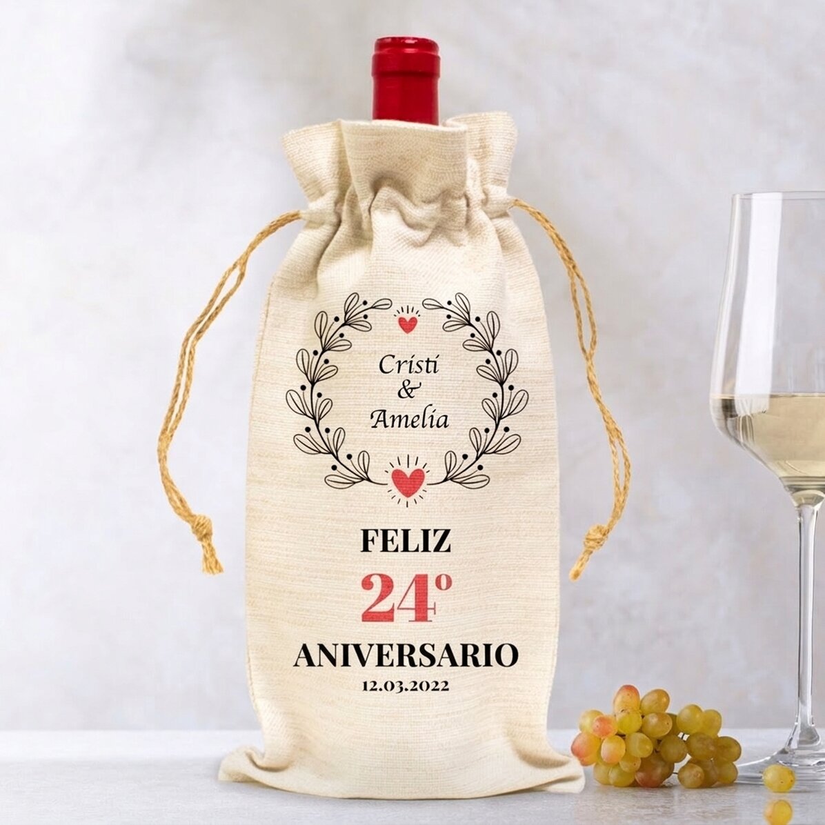 Bolsa personalizada para botella de vino - Modelo «Aniversario»