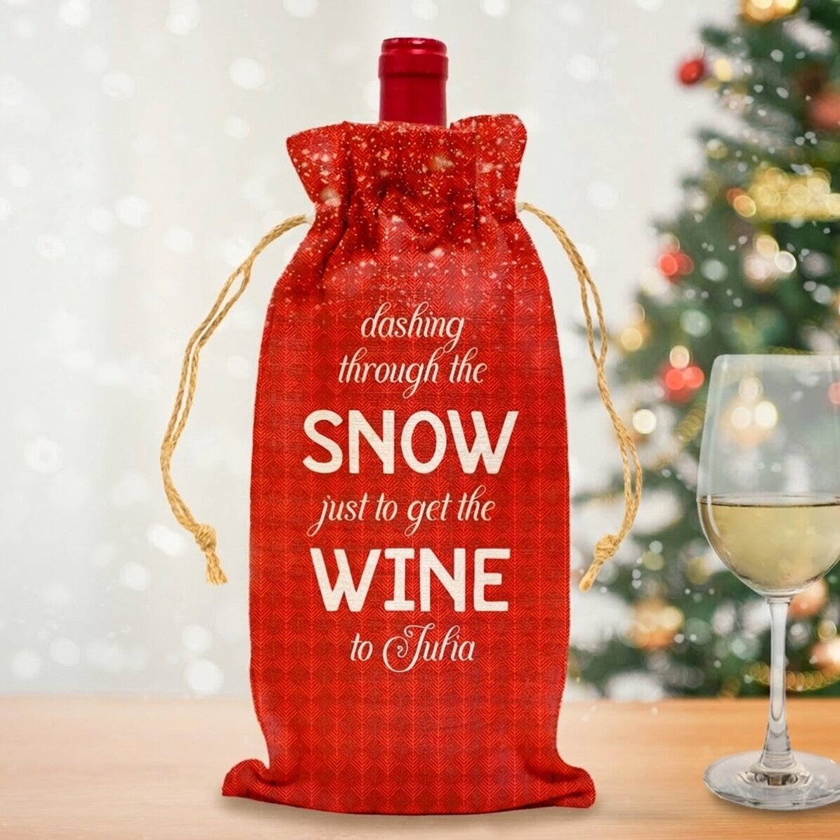 Bolsa personalizada para botella de vino - Dashing through the snow