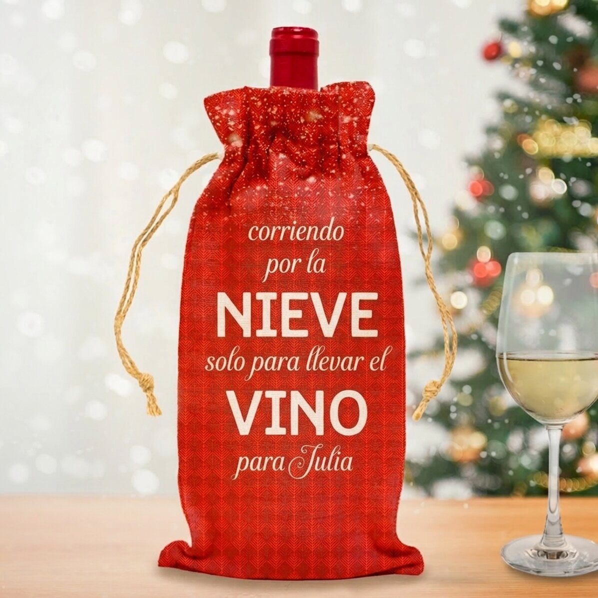 Bolsa personalizada para botella de vino - Dashing through the snow
