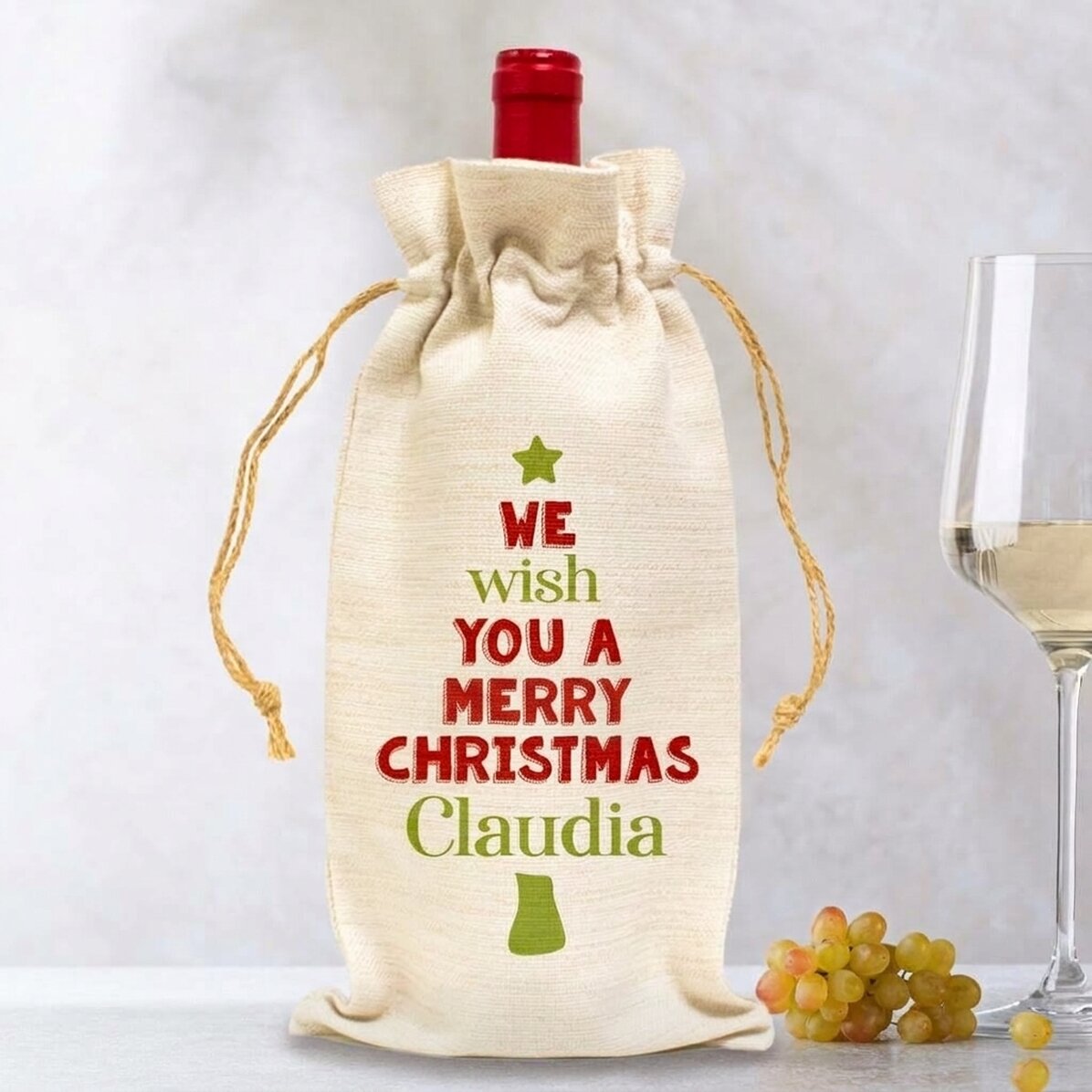Bolsa personalizada para botella de vino - We wish you a Merry Christmas