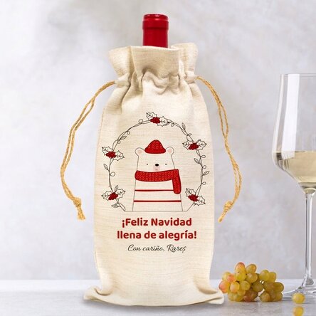 Bolsa personalizada para botella de vino - Modelo «Osito navideño»