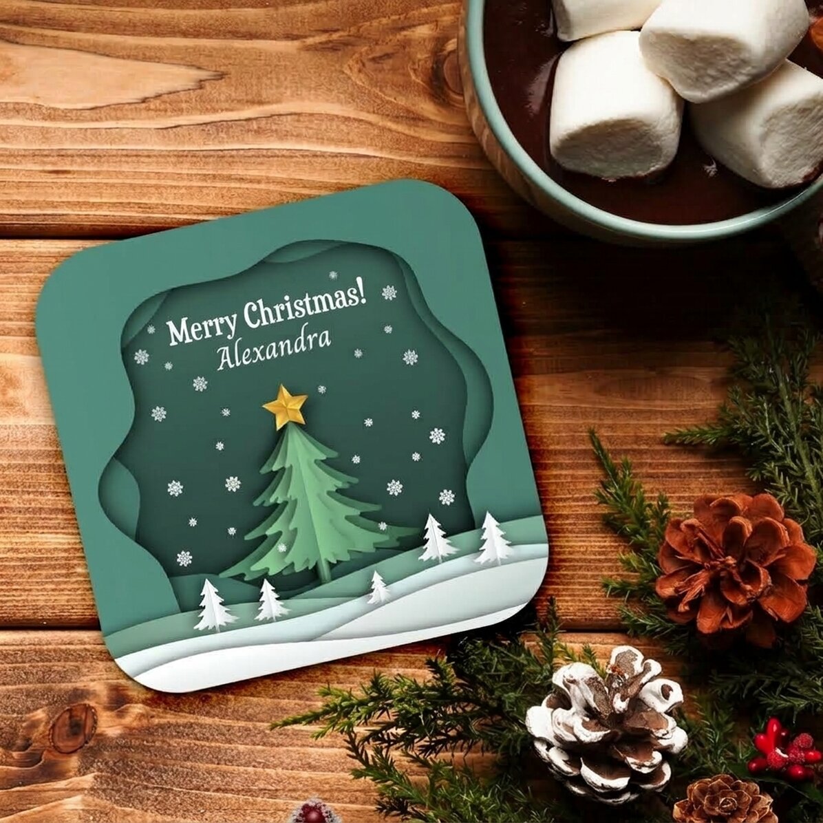 Portavasos personalizado con texto: «Paisaje navideño»