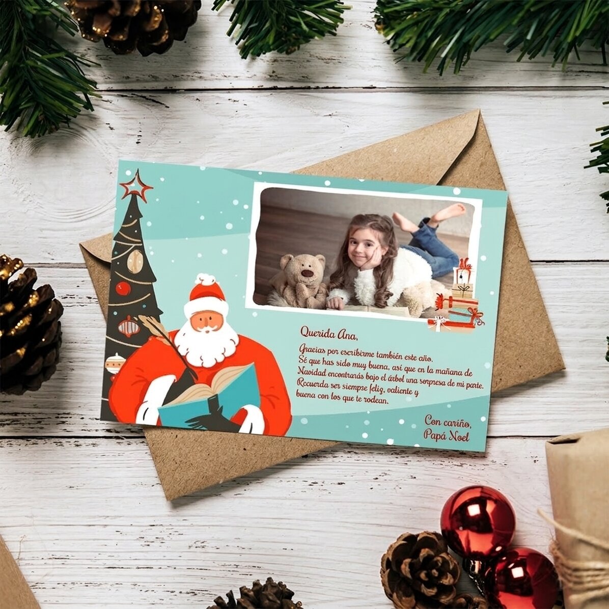 Tarjeta magnética personalizada con una foto y un mensaje - Carta de Papá Noel