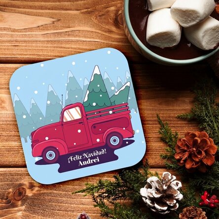 Posavasos personalizado con texto - Coche de Navidad