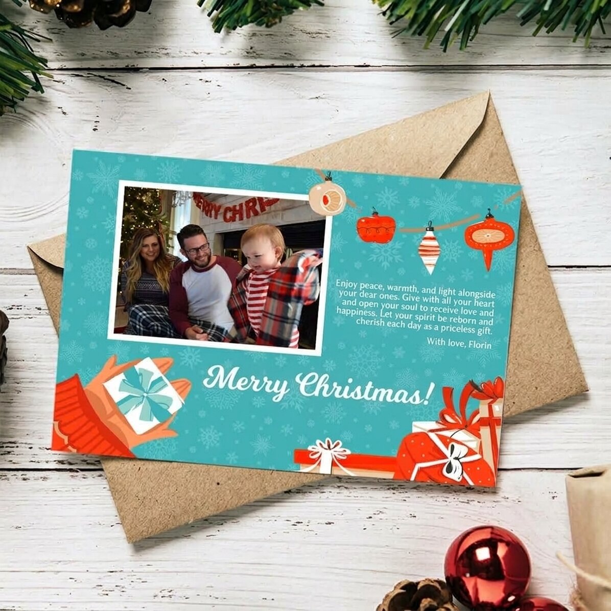 Tarjeta de felicitación magnética personalizada con una foto y un mensaje - Modelo Regalos