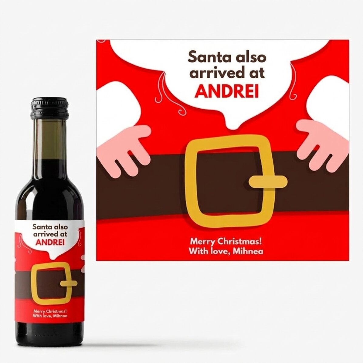 Mini botella de vino personalizada con el texto: «Ha llegado Papá Noel»