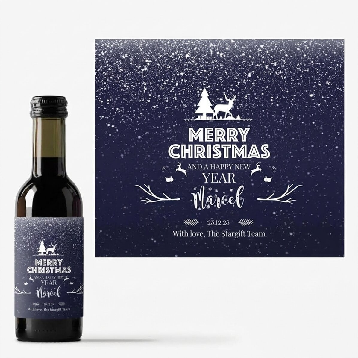 Mini botella de vino personalizada con texto - Snowing Night