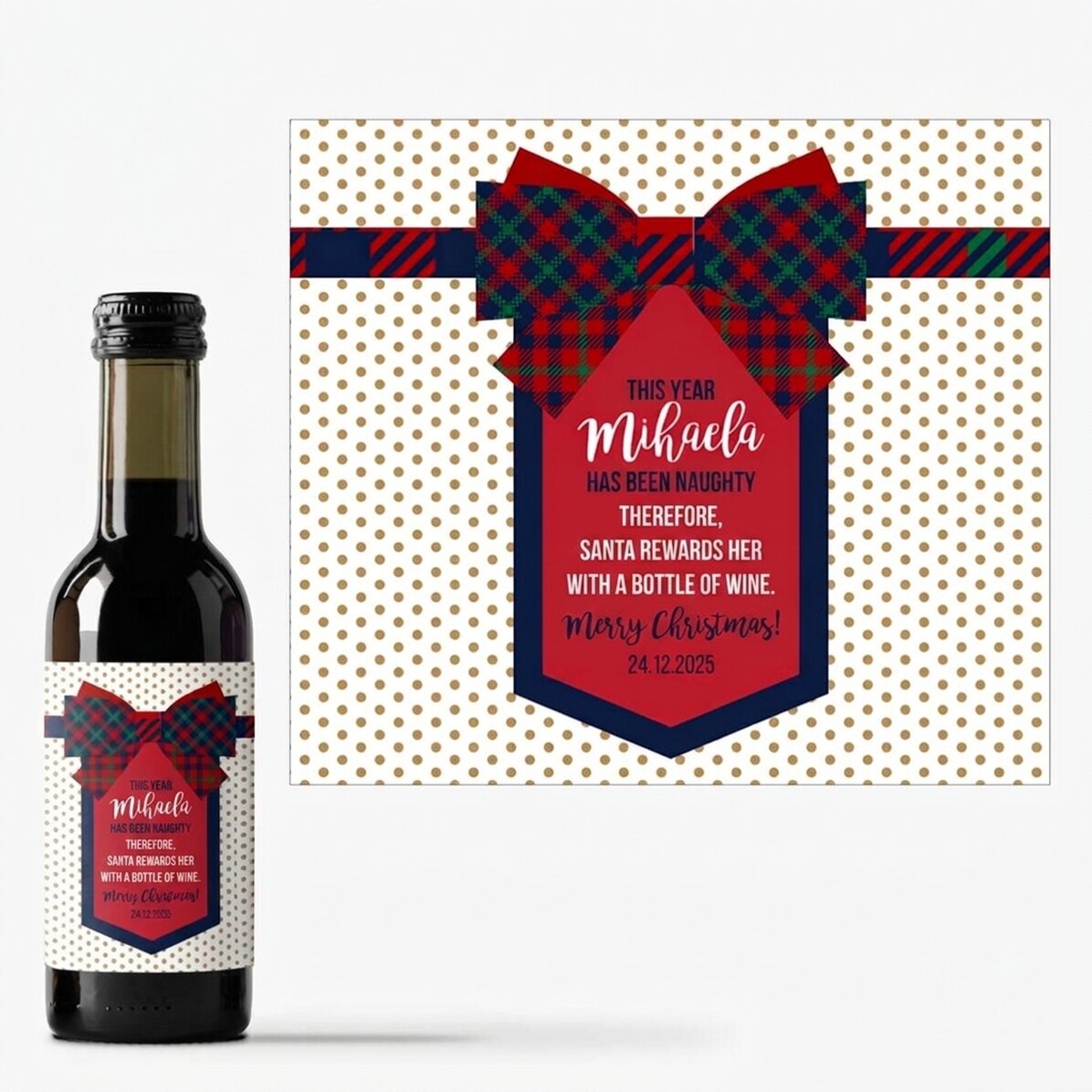 Mini botella de vino personalizada con texto - Lazo