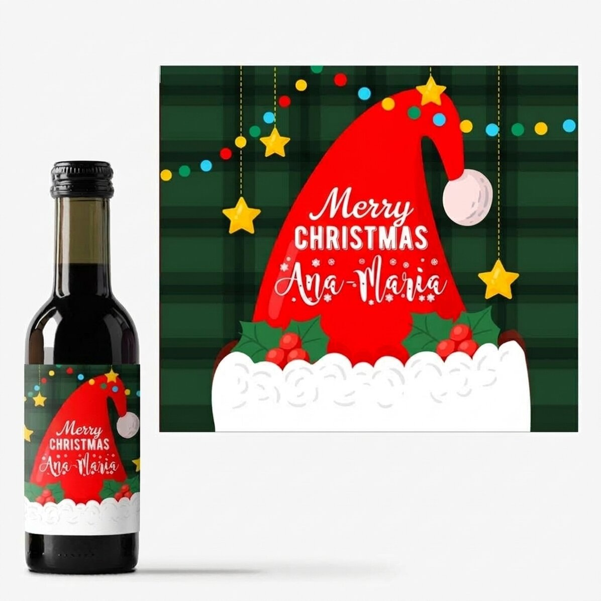 Mini botella de vino personalizada con texto: Papá Noel