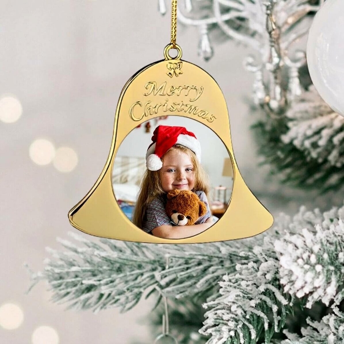 Adorno navideño personalizado con dos fotos - modelo Campanilla