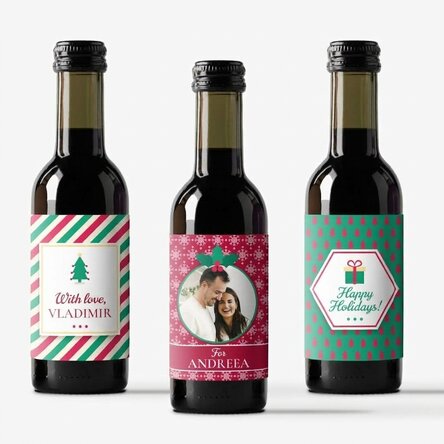Set of 3 mini wine bottles personalised with a photo and text - Merry Christmas!