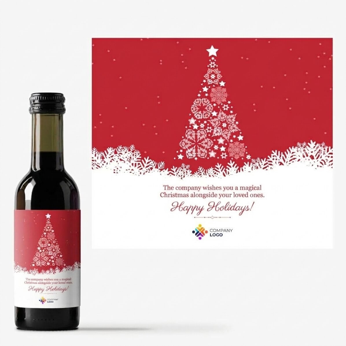Mini botella de vino personalizada con texto y logotipo - La magia de la Navidad