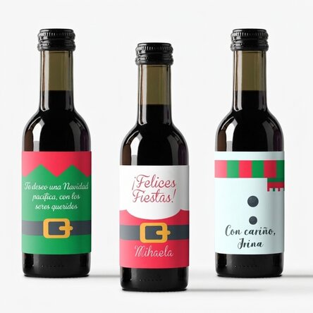 Lote de 3 mini botellas de vino personalizadas - Personajes navideños