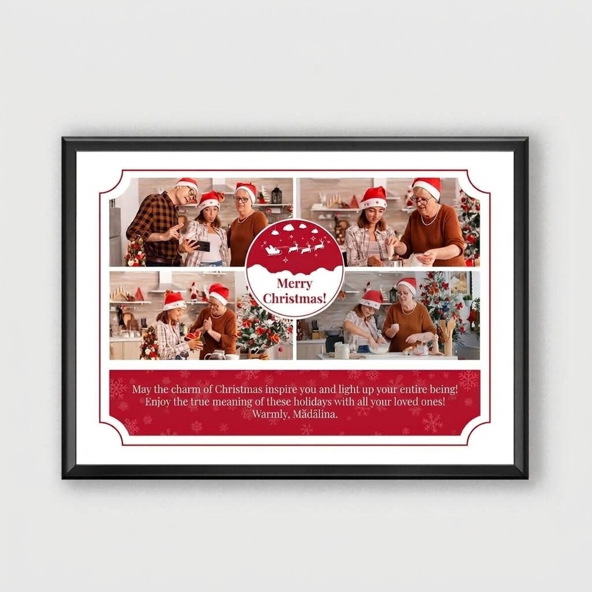 Cuadro personalizado con 4 fotos y texto - Diseño navideño