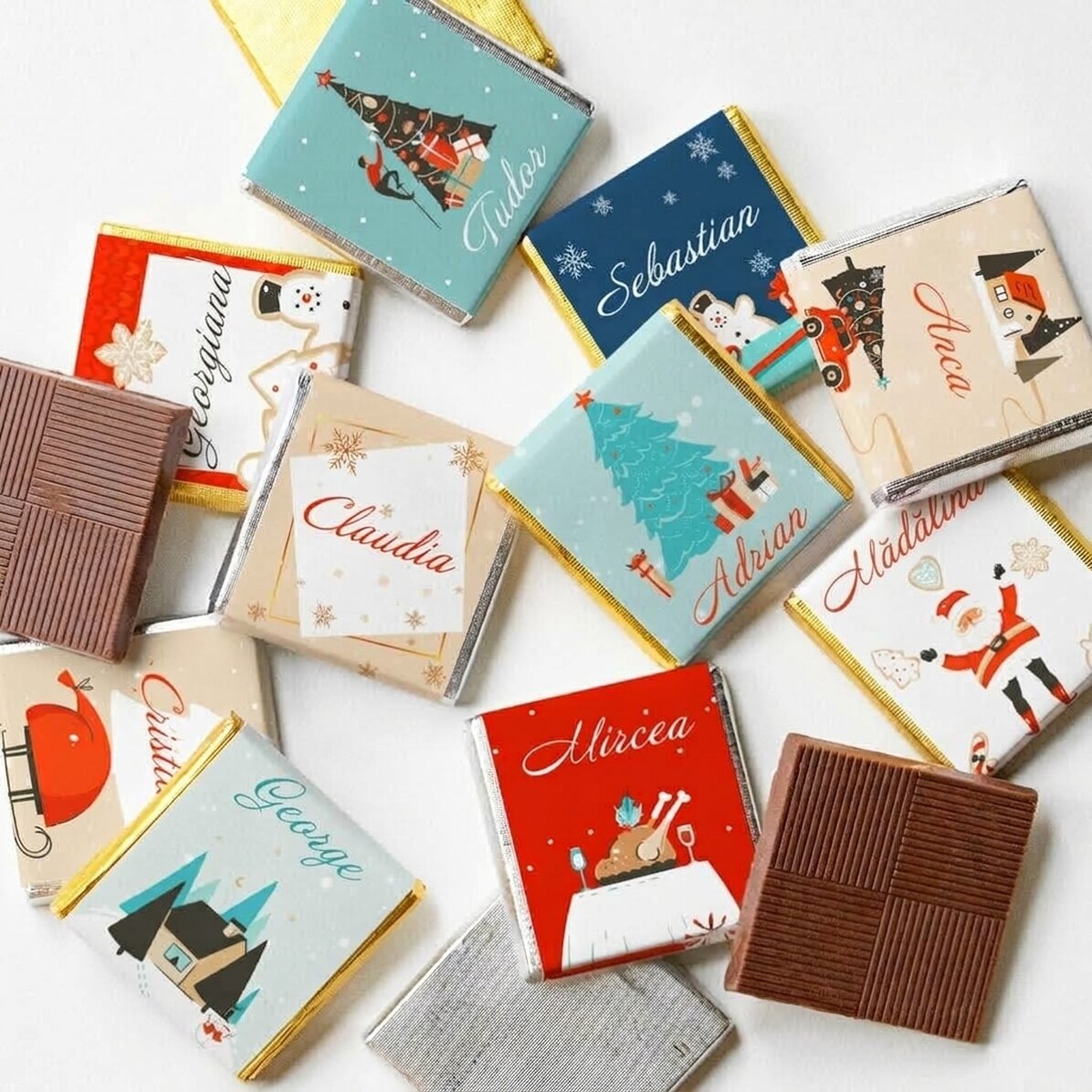 Lote de 10 minichocolates personalizados con nombre - Sweet Christmas